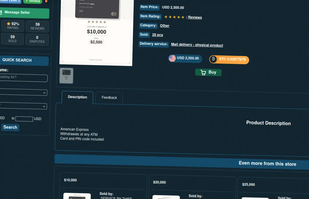 darknet marketplace cloned card service interface