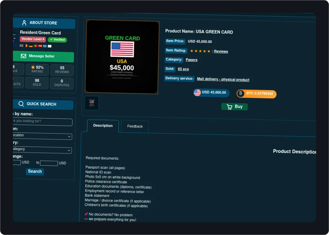 Dark web passport sale prices