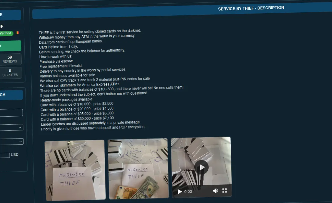 cloned cards darknet marketplace interface